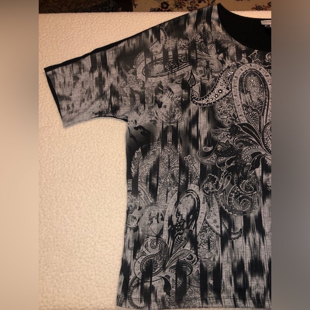 Catherines Black & Gray Paisley Graphic Tunic